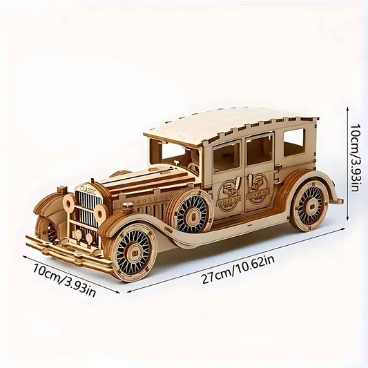 3D Wooden Vintage Car Puzzle – DIY Assembly Model Kit