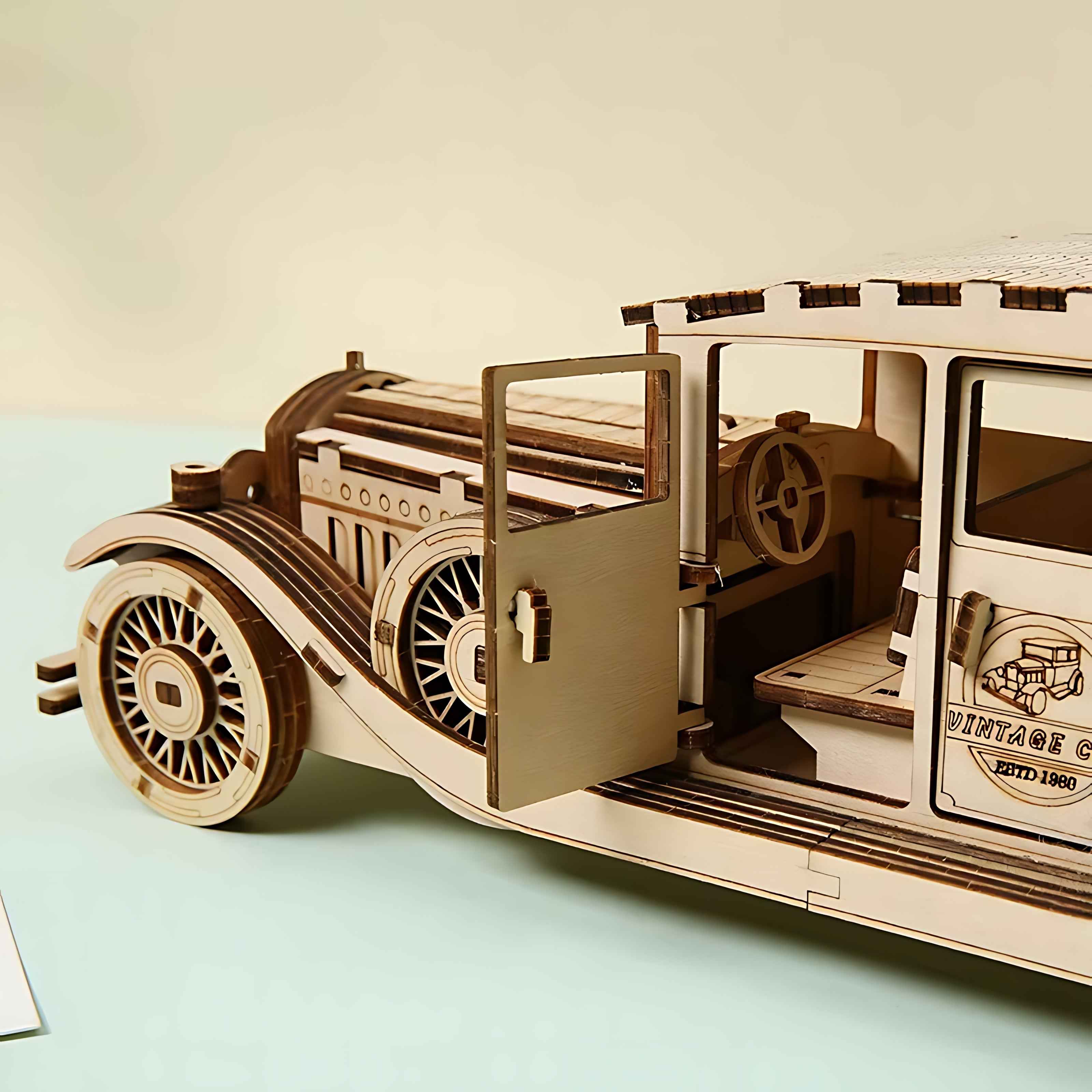 3D Wooden Vintage Car Puzzle – DIY Assembly Model Kit